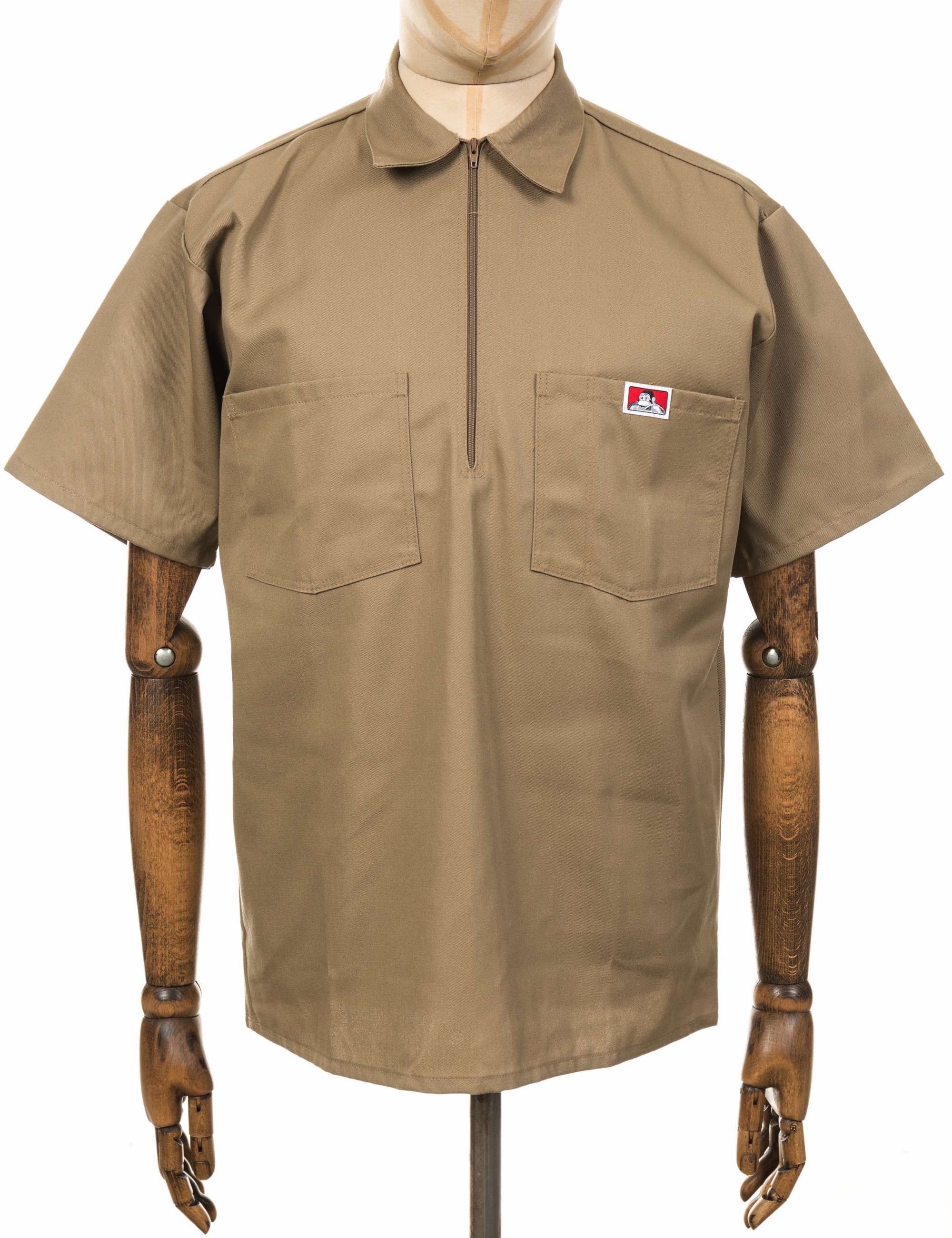 『TEN WORK SHIRT KHAKI S』 Ben Davis Half Zip Short Sleeve Work Shirt - Khaki - Clothing from