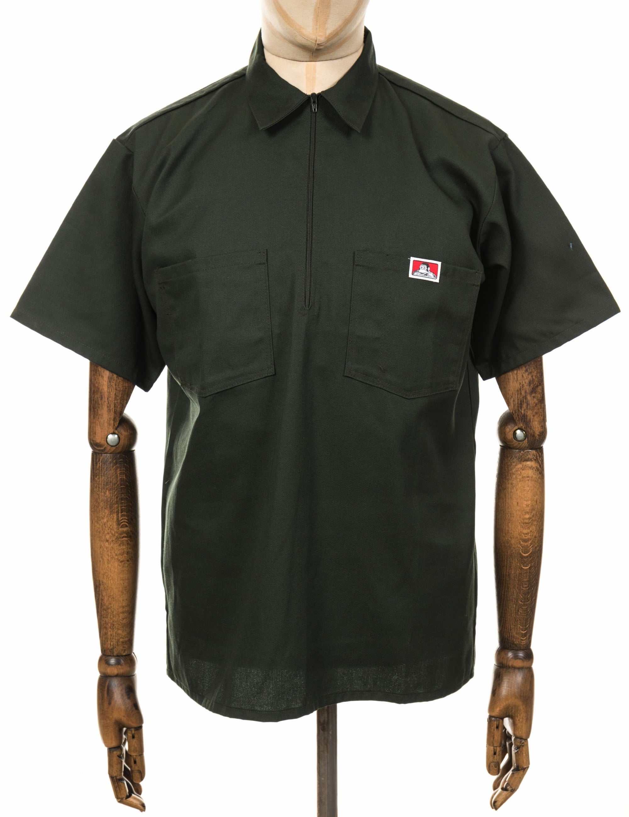 zorn　BEN DAVIS Ben Davis Half Zip Short Sleeve Work Shirt - Olive - Clothing from
