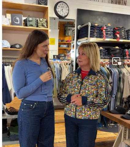 Stascia from Mon the Toon interviewing Gillian Frew inside Fat Buddha Store on Queen Street, Glasgow