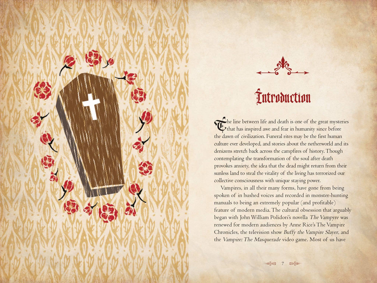 Vintage book page with ornate frame, arched cross illustration, and dense printed text