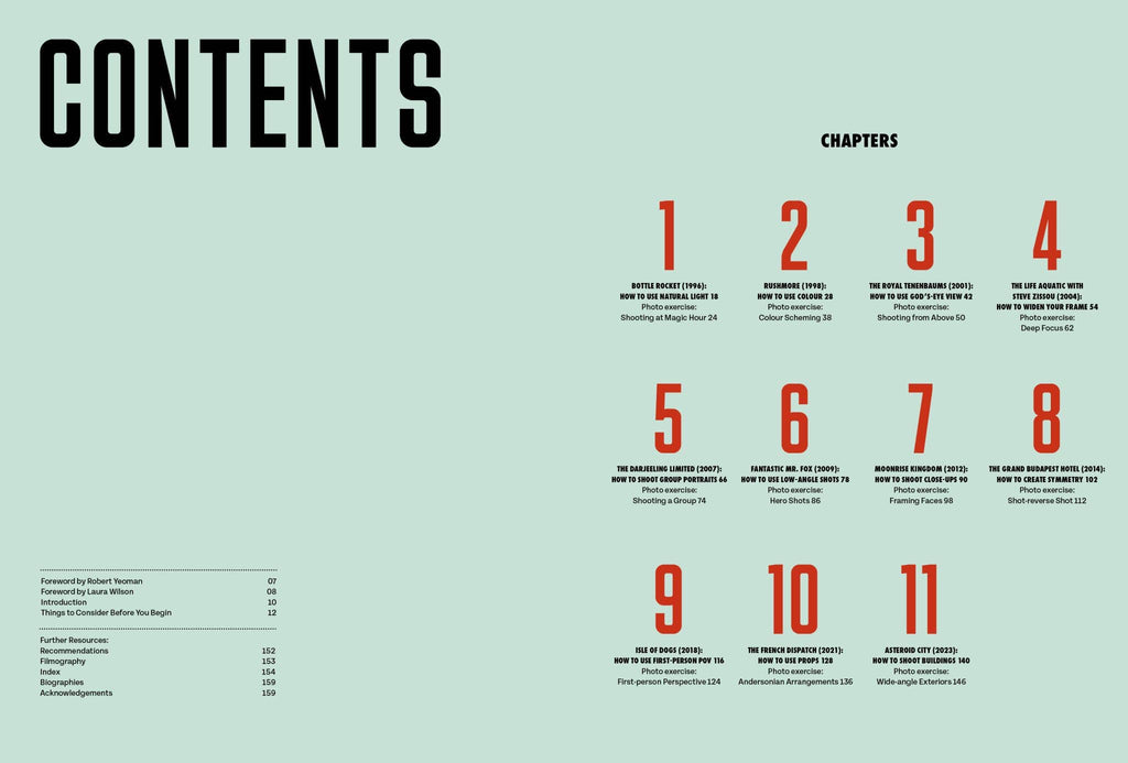 Book contents page with chapter numbers 1–11 on light teal