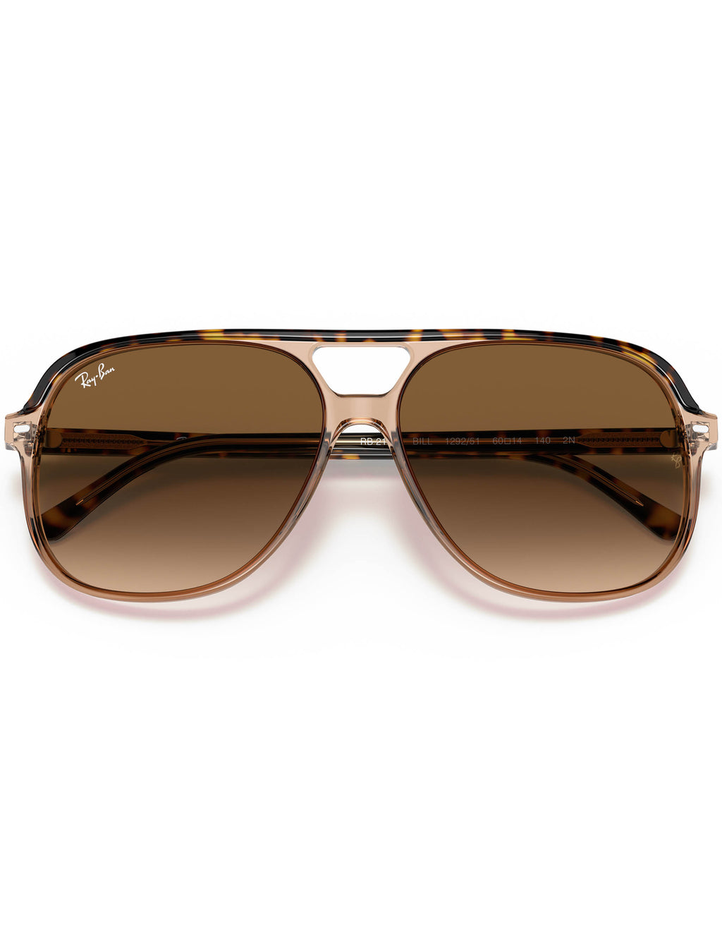 Aviator sunglasses with brown gradient lenses on a white background