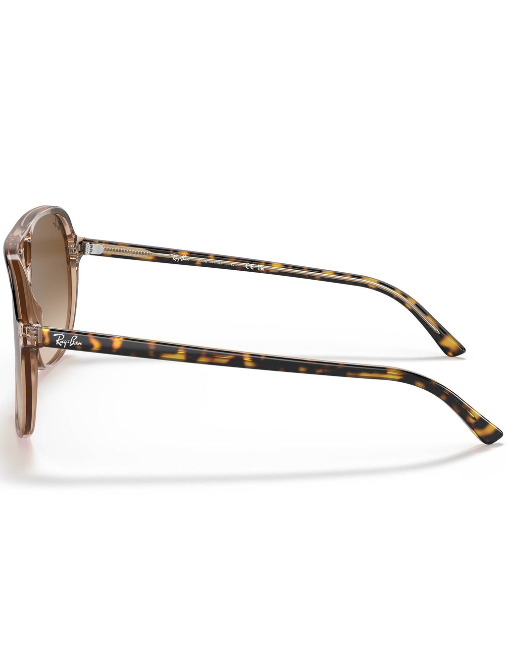 Sunglasses with tortoiseshell frame and brown lenses on a white background