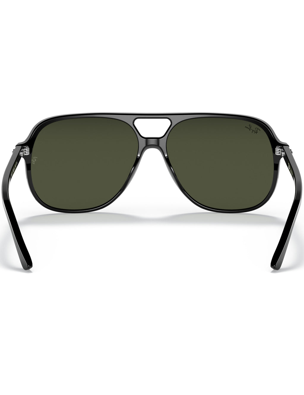 Aviator sunglasses with black frame and green lenses on a white background