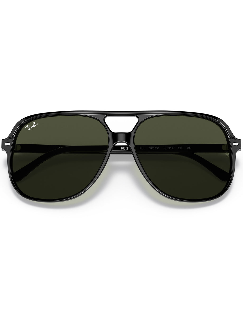Aviator sunglasses with black frame and dark lenses on a white background