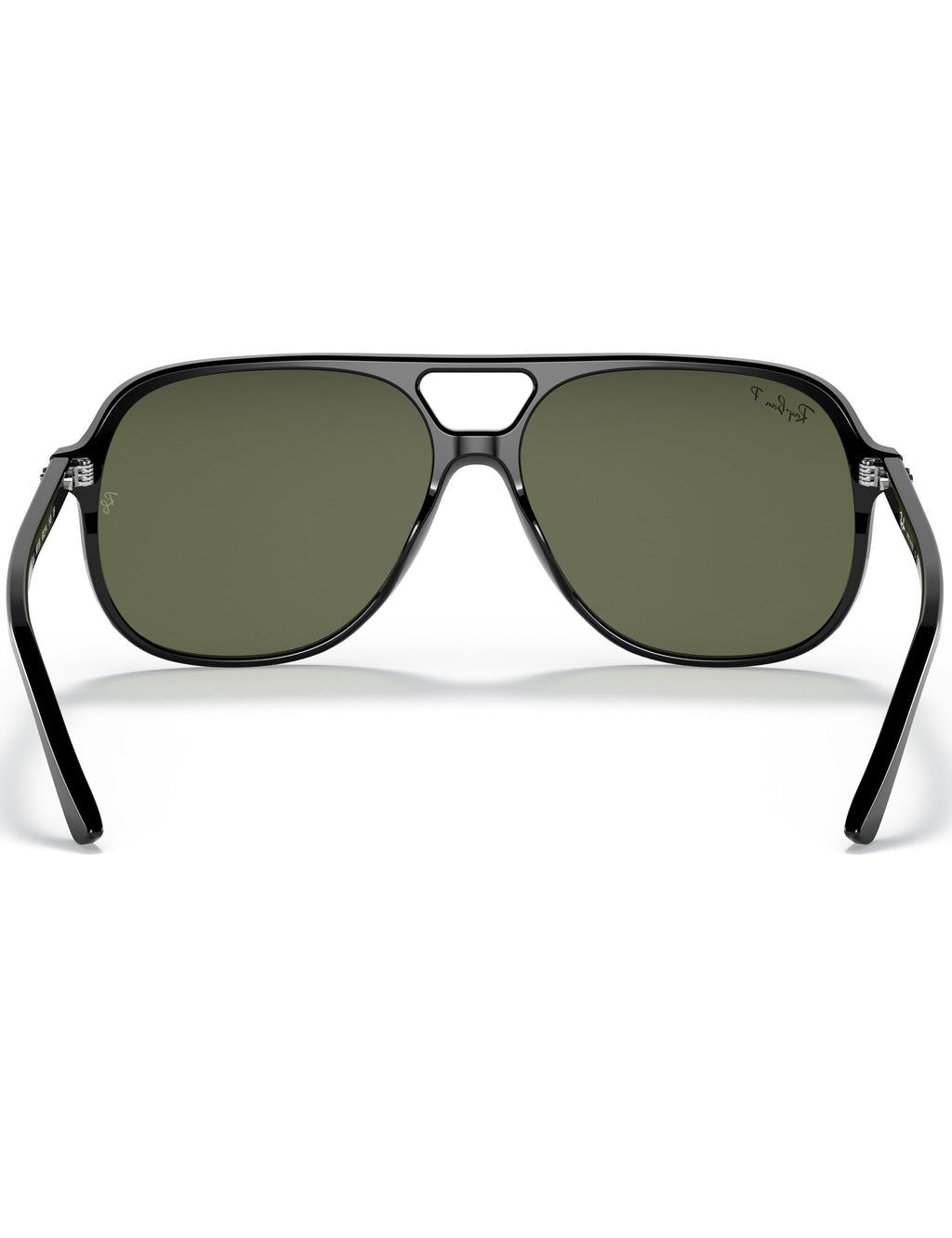 Aviator sunglasses with black frame and green lenses on a white background