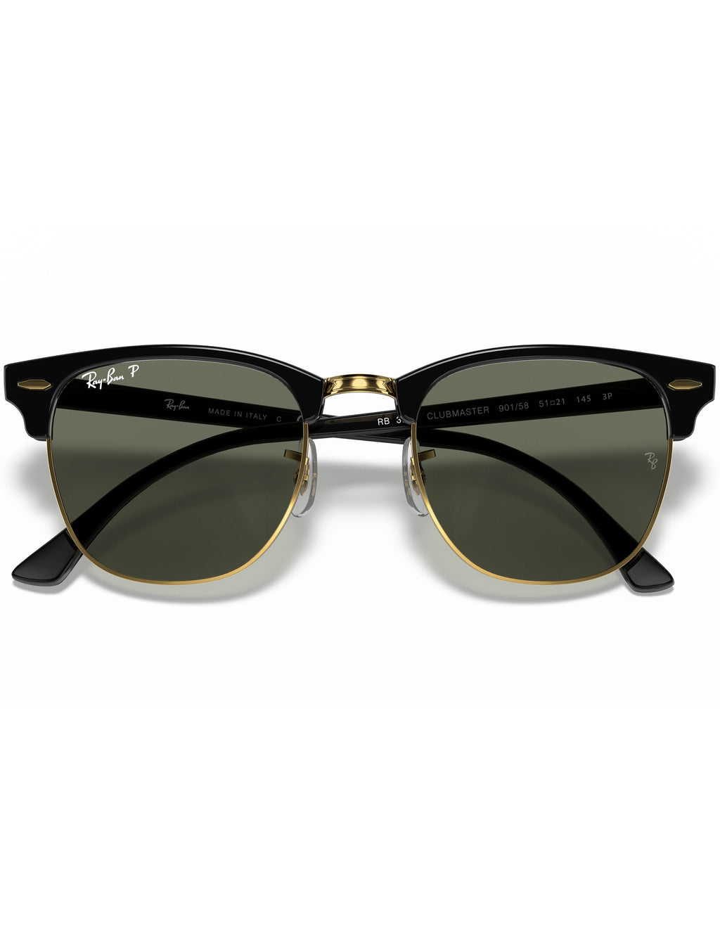 Clubmaster Classic Sunglasses - Polished Black & Gold/G-15 Green Polarised