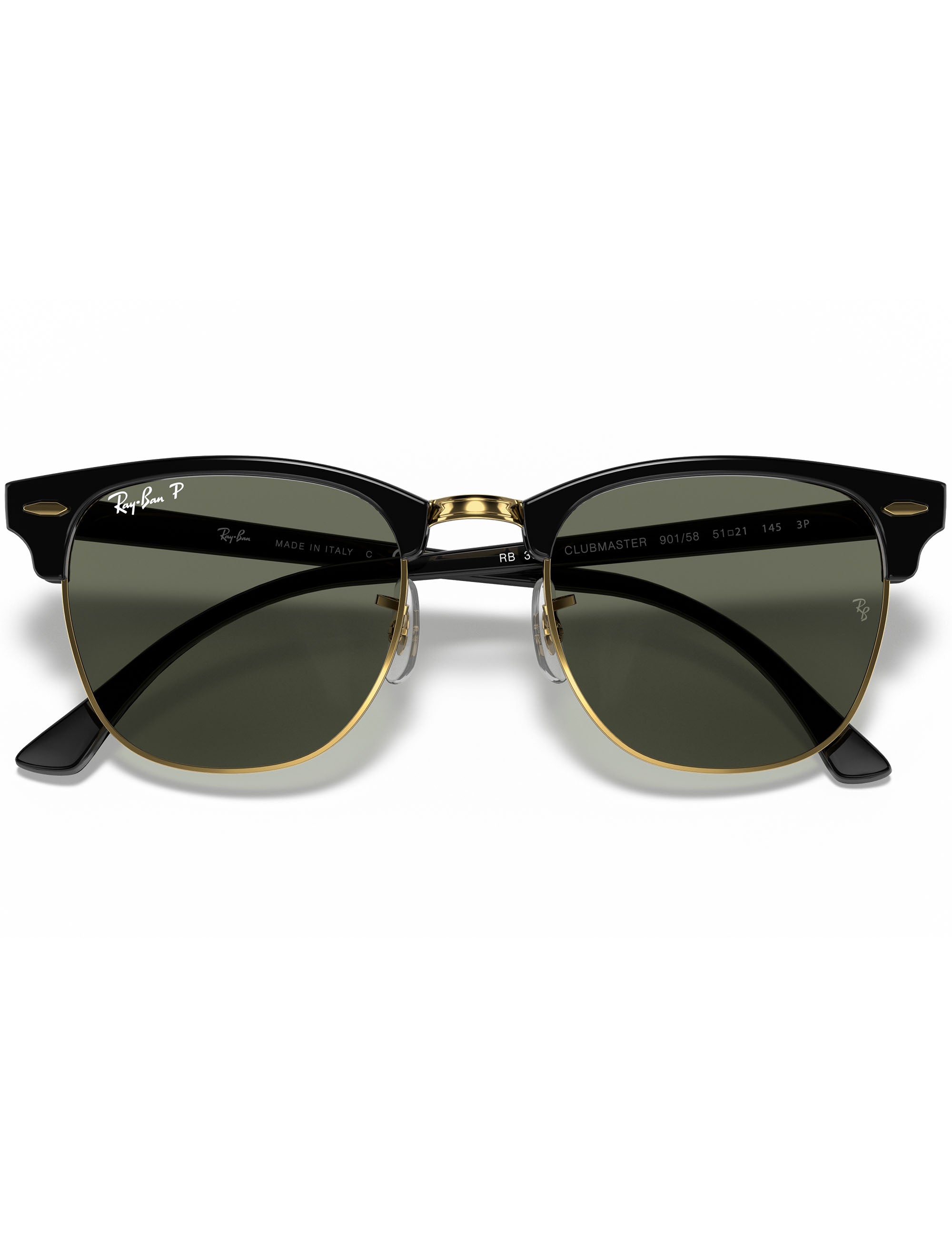 Ray-Ban Clubmaster Classic Sunglasses - Polished Black & Gold/G-15 Green Polarised