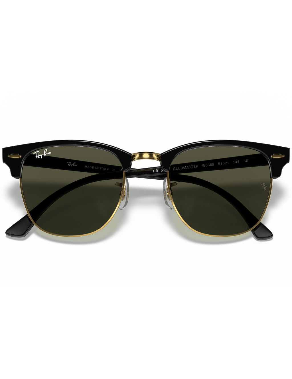 Clubmaster Classic Sunglasses - Polished Black & Gold/G-15 Green