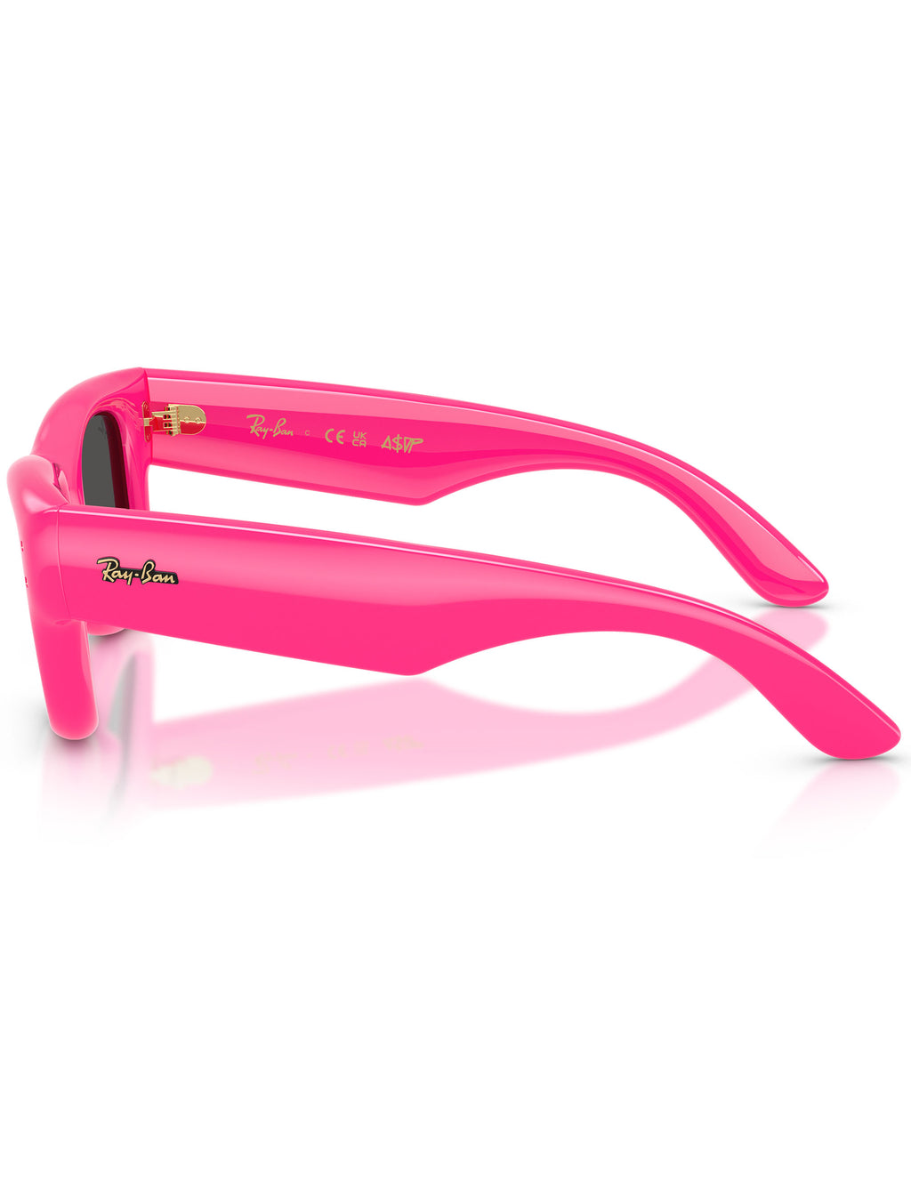 Pink sunglasses with a reflective surface on a white background