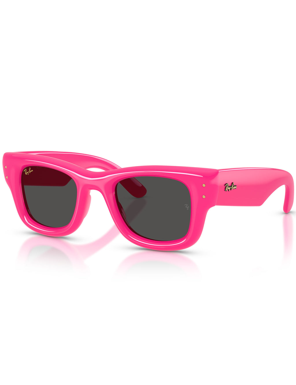 Pink sunglasses with dark lenses on a white background