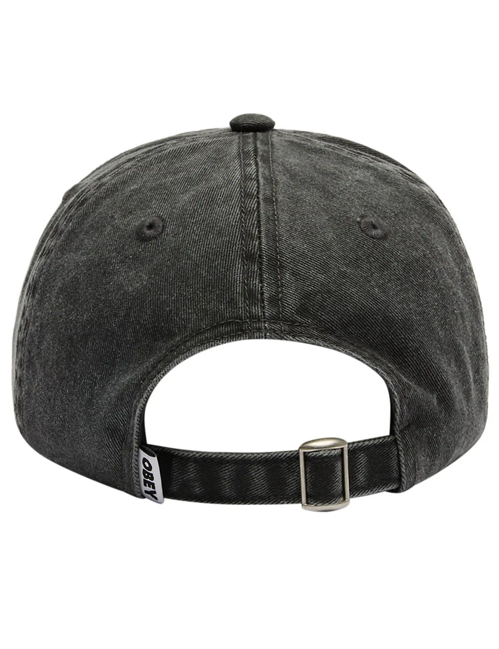 Dark 6-panel strapback cap with adjustable back strap and curved brim