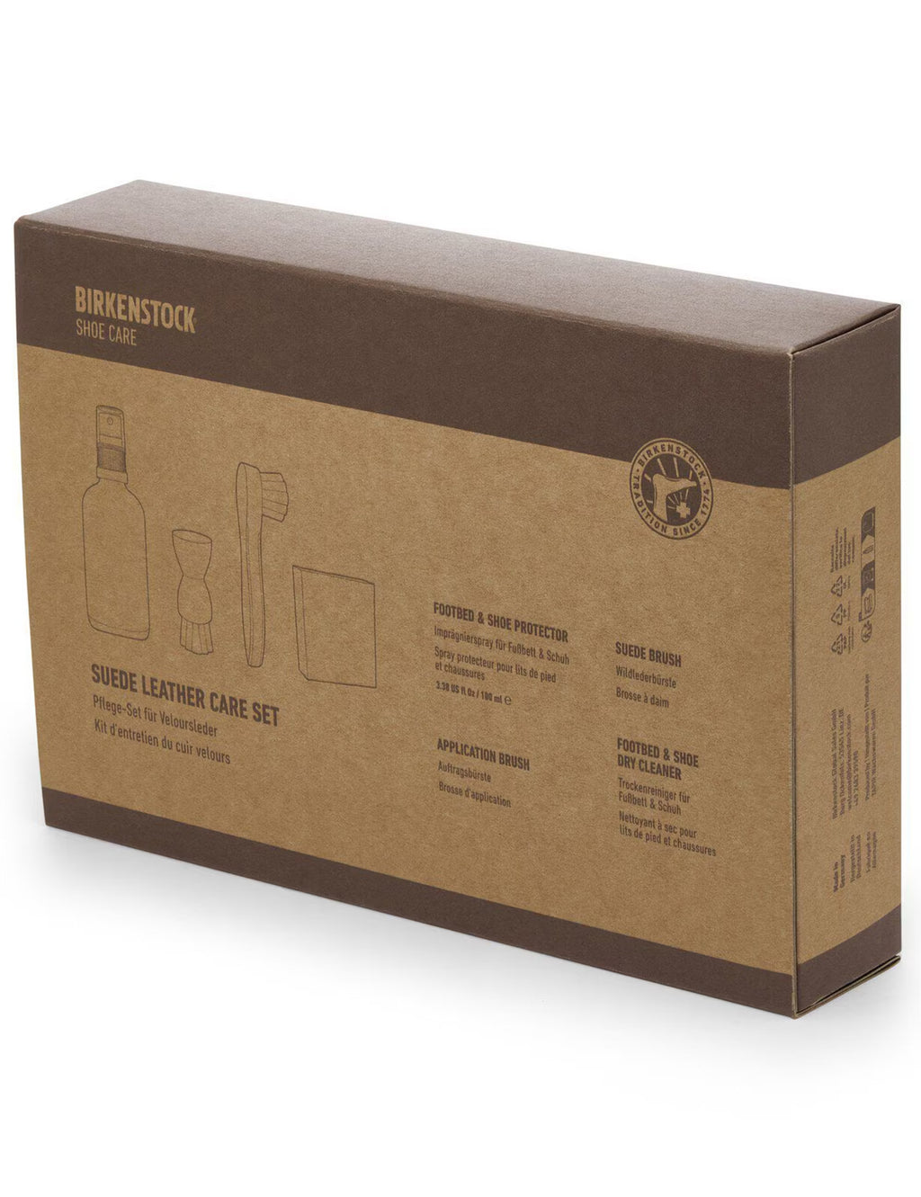 Birkenstock suede leather care set box with care instruction icons