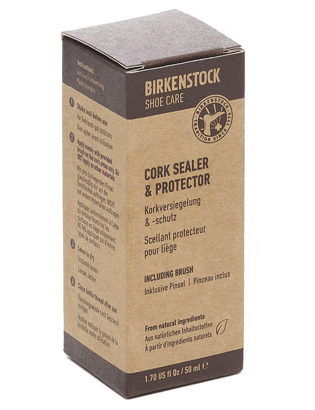 Cork sealer protector product box with 'including brush' text