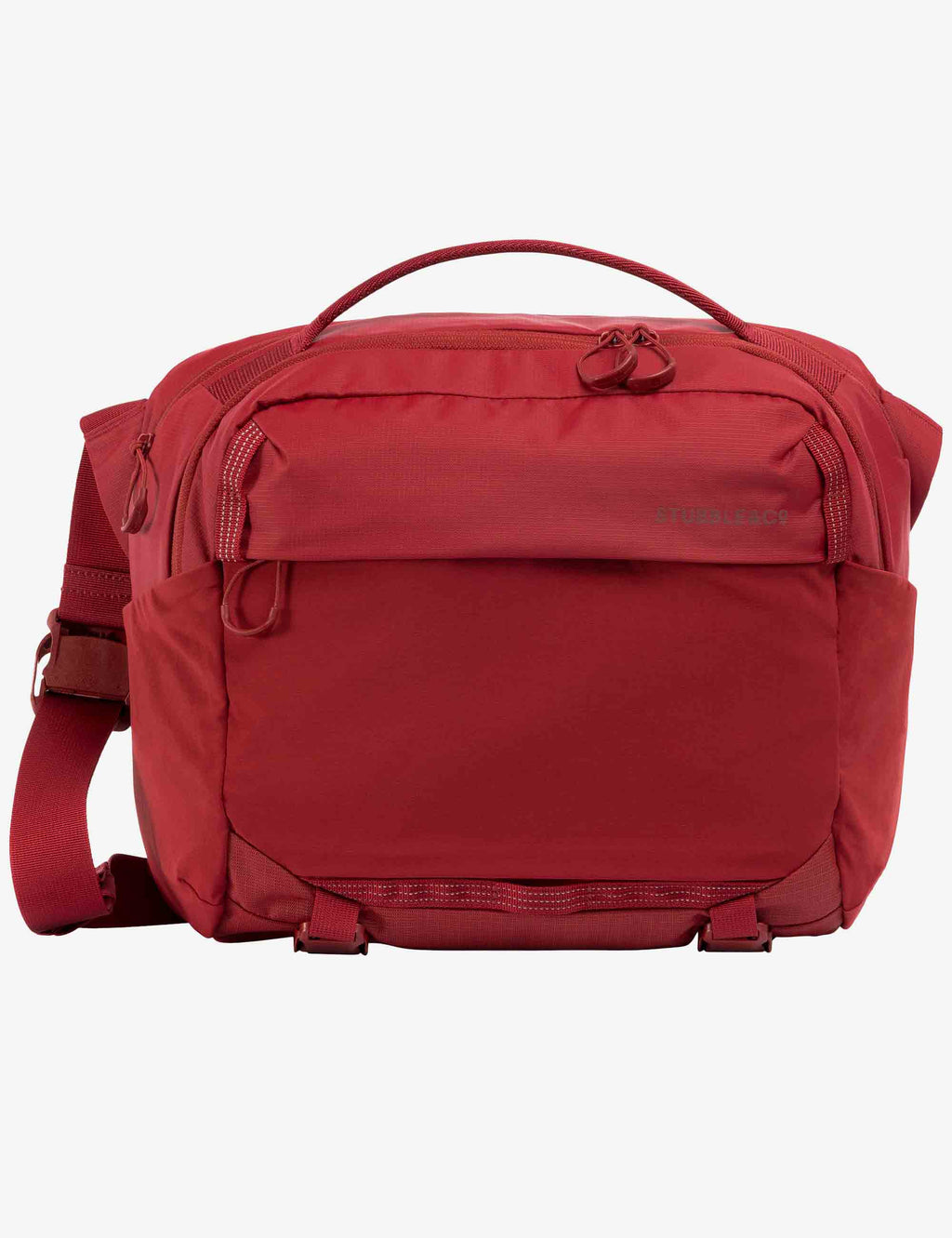 Red 15L motion sling bag with top handle, front organizer, and side straps