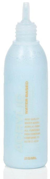 Light blue acrylic paint refill bottle with printed label and 25ml size