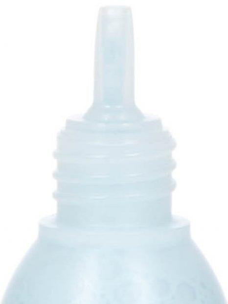 Light blue paint refill bottle spout and nozzle with ridged dropper