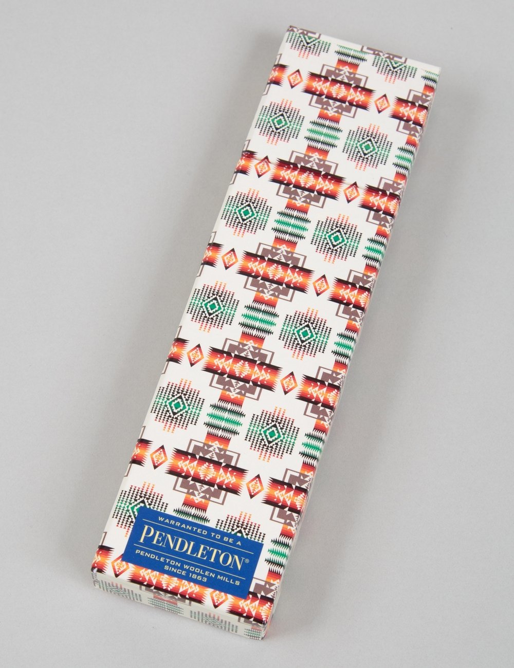 Pendleton printed pencil set sleeve in white with green and orange geometric icons