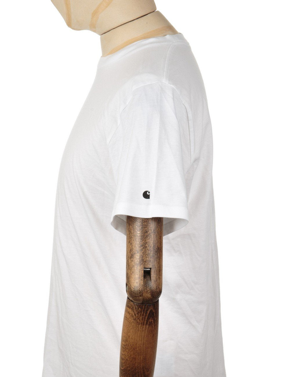 White short-sleeve T-shirt with small logo detail on sleeve