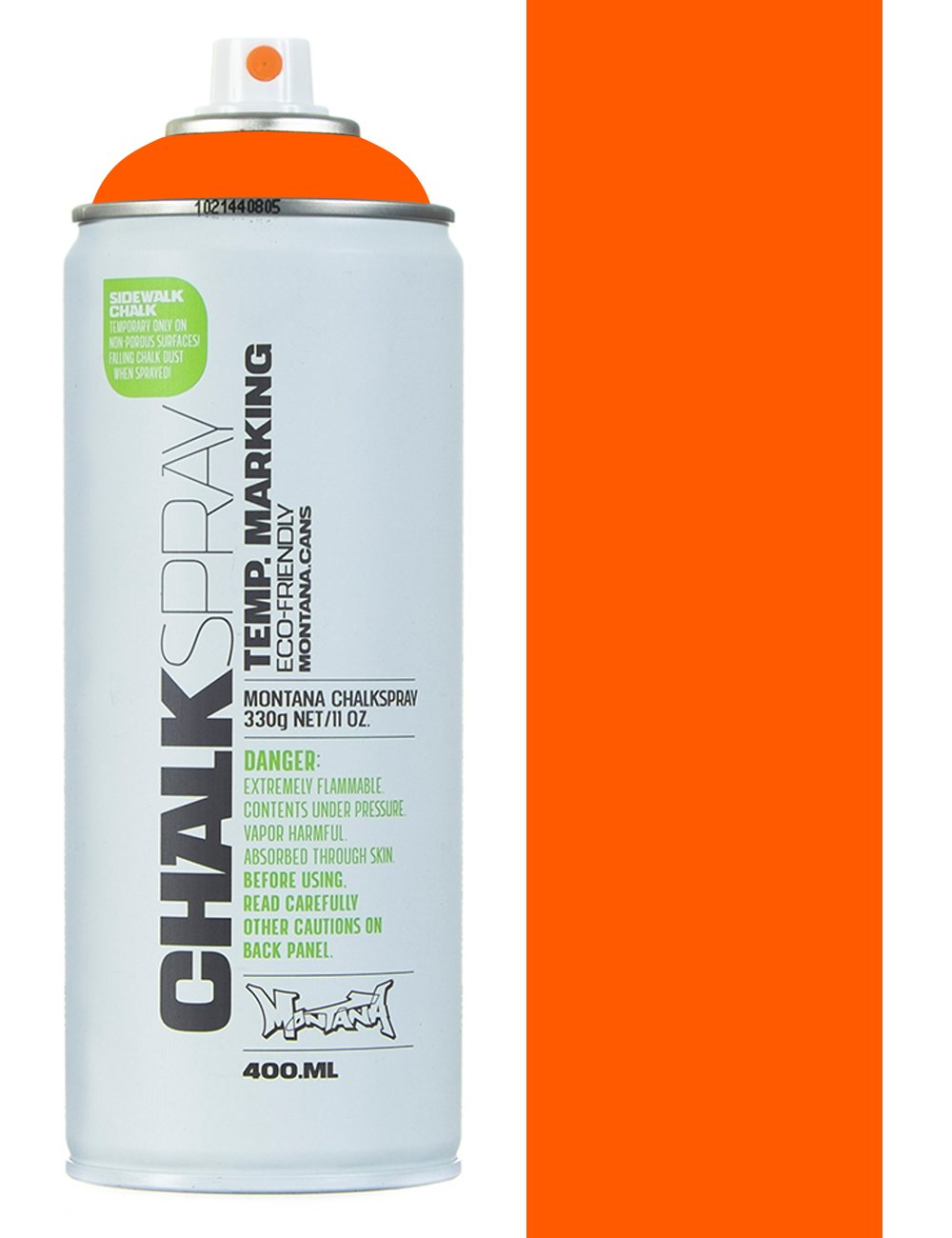 Orange chalk spray can with white label and orange cap, 400 ml.