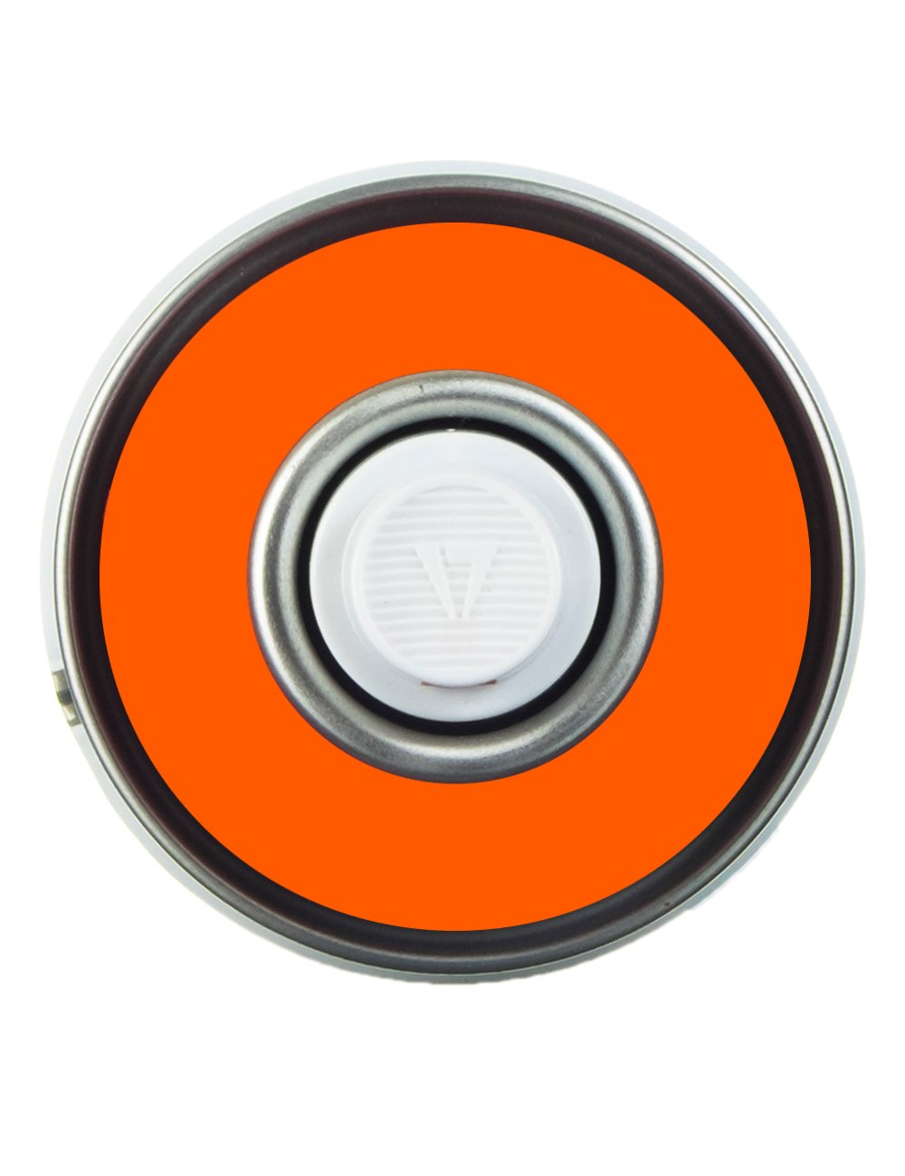 Orange chalk spray can top with grey ring and white nozzle button.