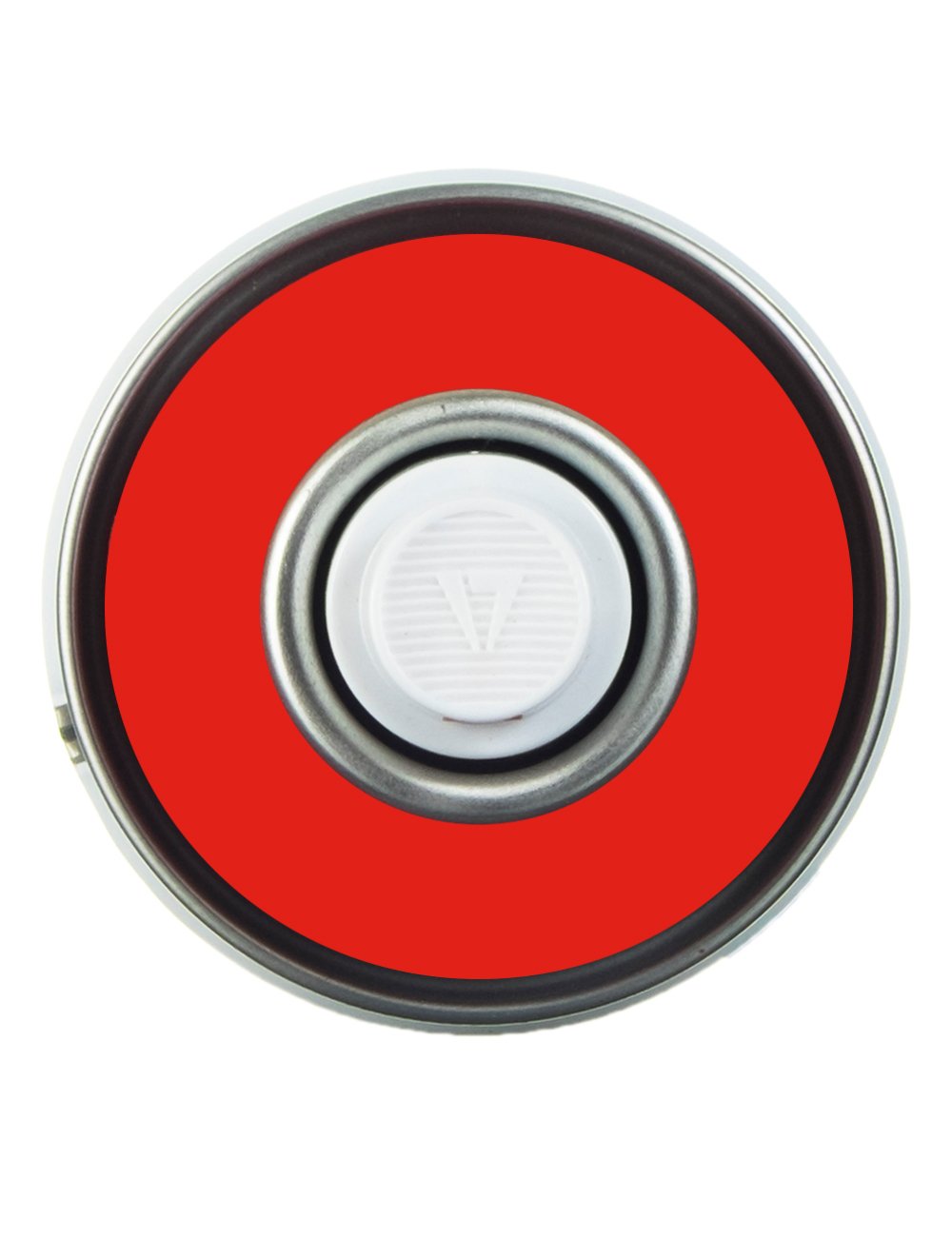 Red chalk spray can cap top view with nozzle ring