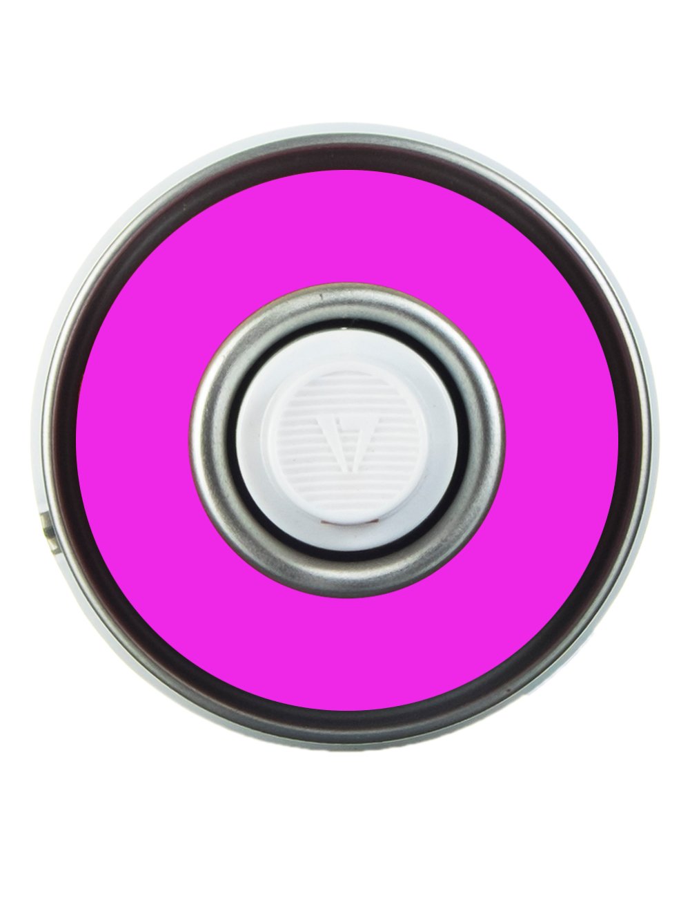 Chalk spray can lid with nozzle opening, silver rim and center valve