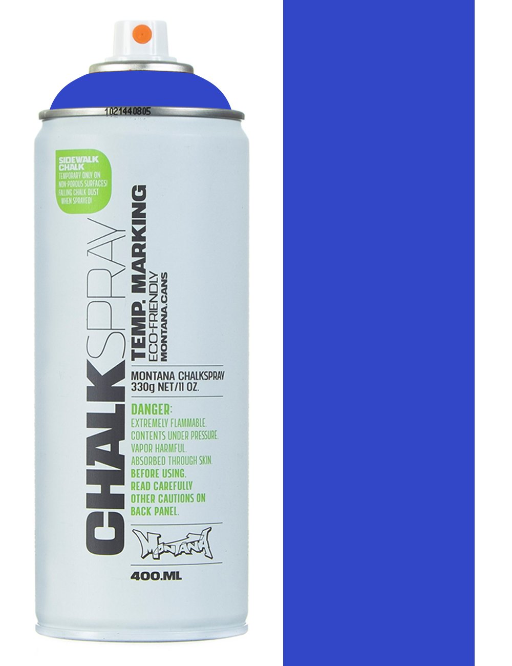 Blue chalk spray can, 400 ml, with blue cap and orange top valve.