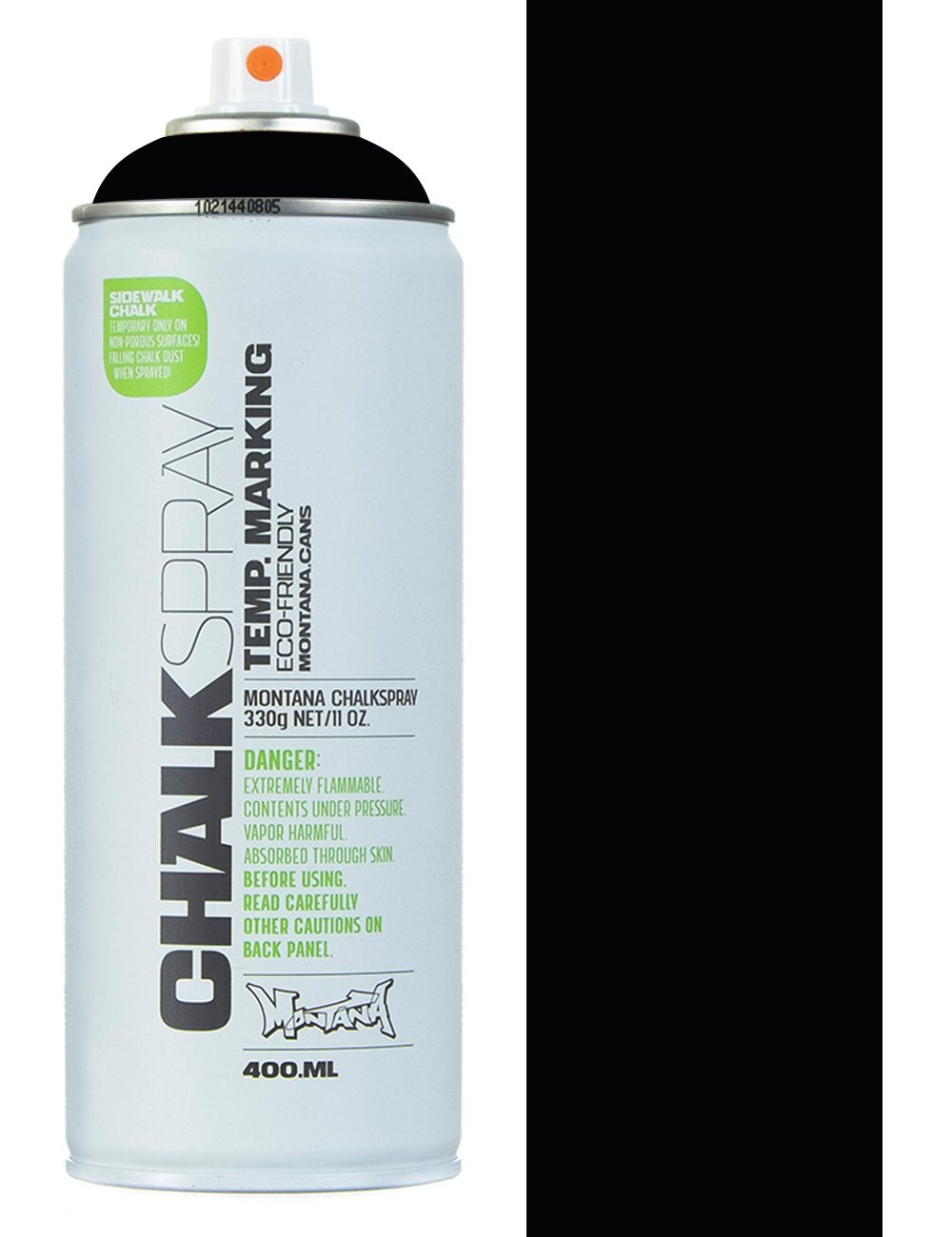 Black chalk spray can, 400 ml, with flip-top nozzle and orange cap detail