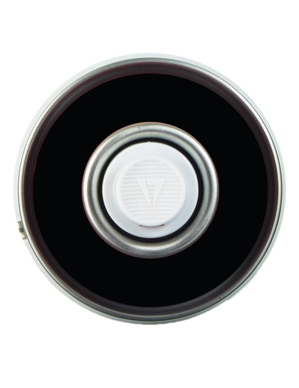 Chalk spray can top view with black cap and white valve button