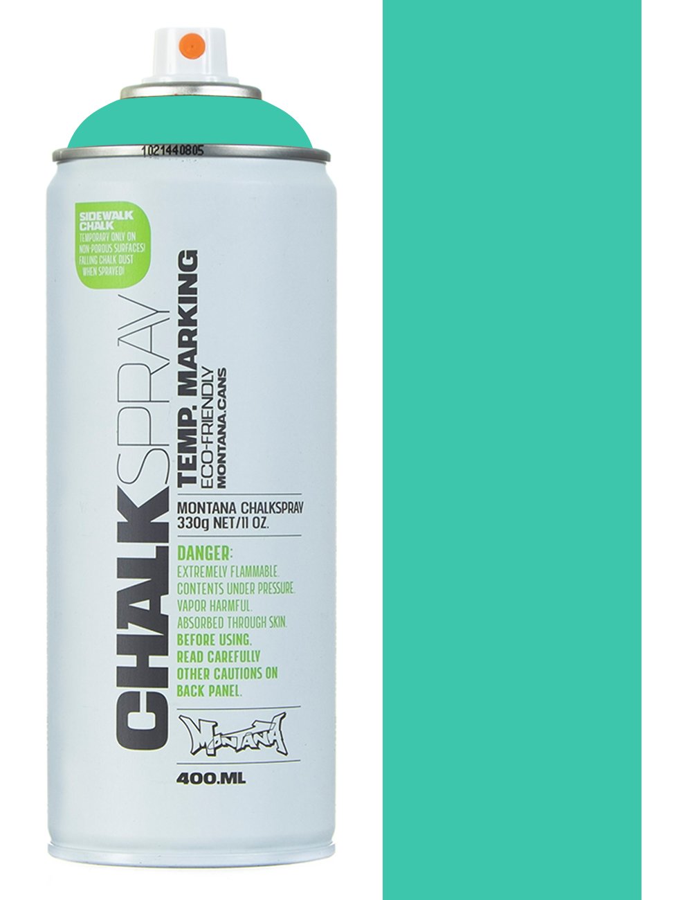 Turquoise chalk spray can, 400 ml, with orange nozzle and white label