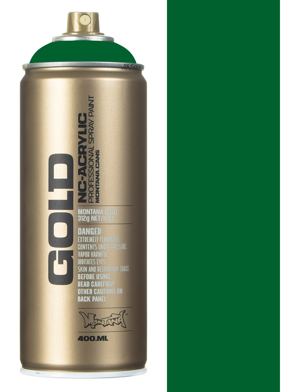 Spray paint can with metallic finish and green nozzle cap, 400 ml