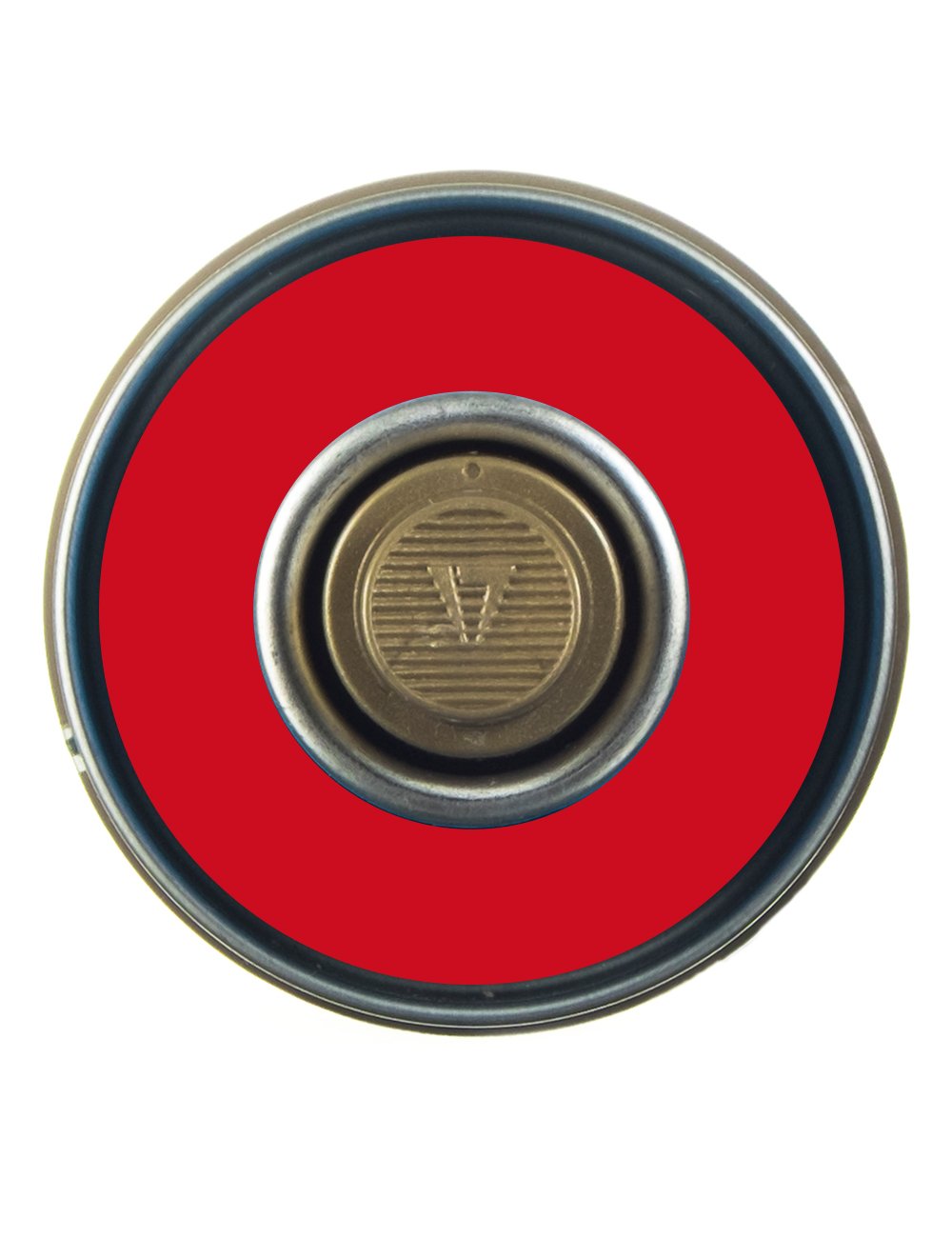 Spray paint can lid with brass valve, red top surround, 400 ml