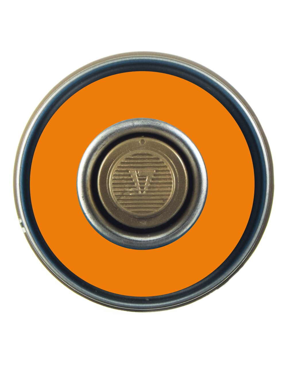Orange spray paint can lid with round valve opening