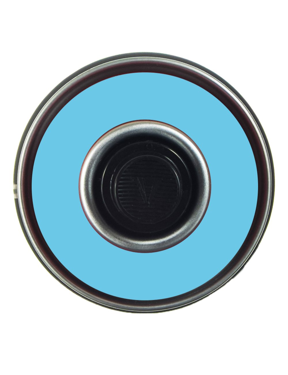 Spray paint can top with blue opening and black nozzle plate, 600ml