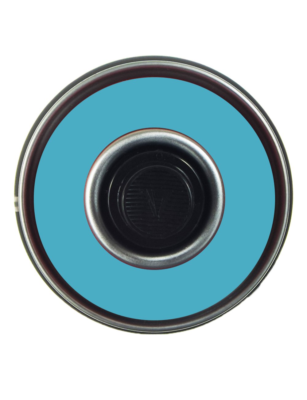 600 ml spray paint can bottom view with circular metallic rim and nozzle opening