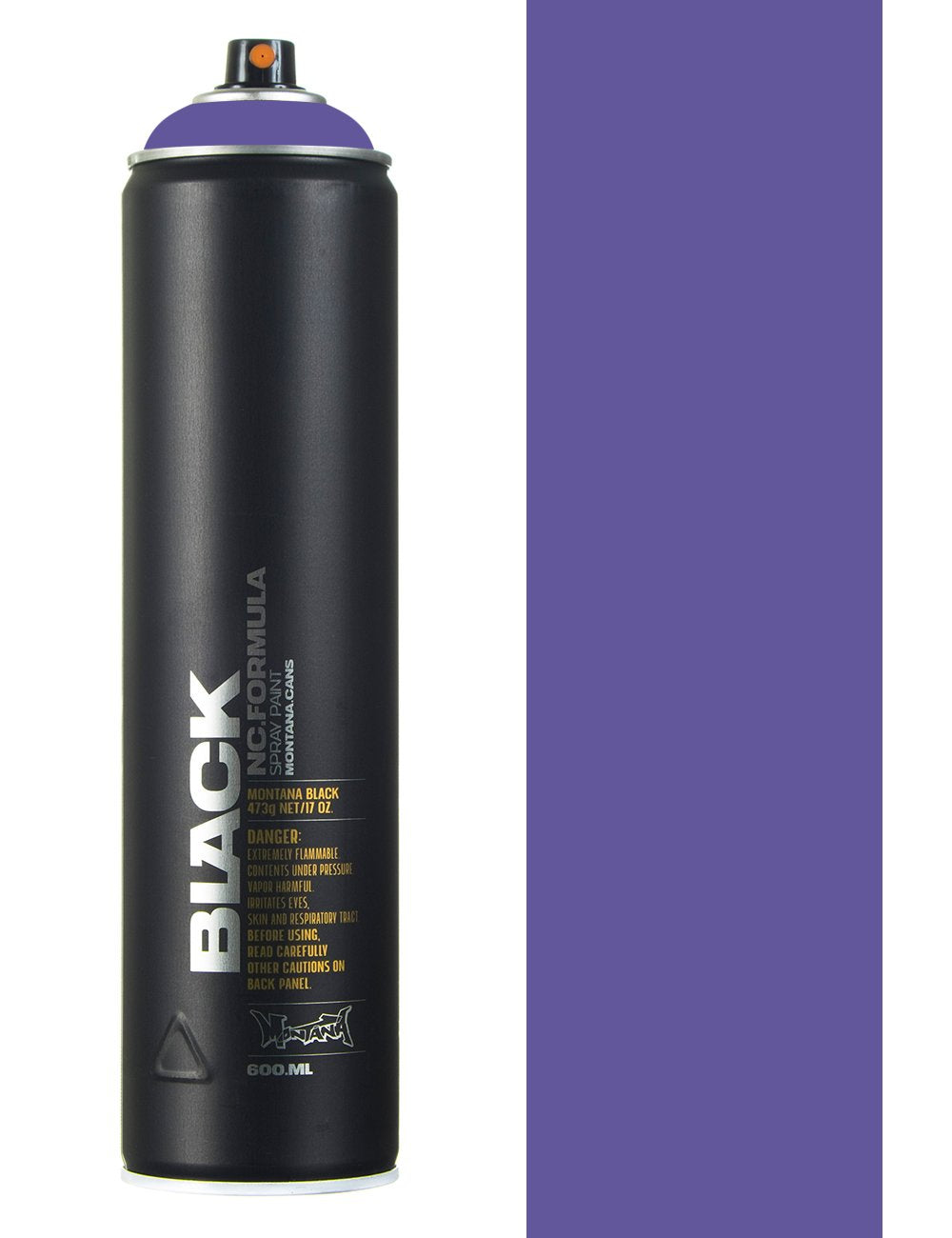 Spray paint can with purple spray cap and black can body