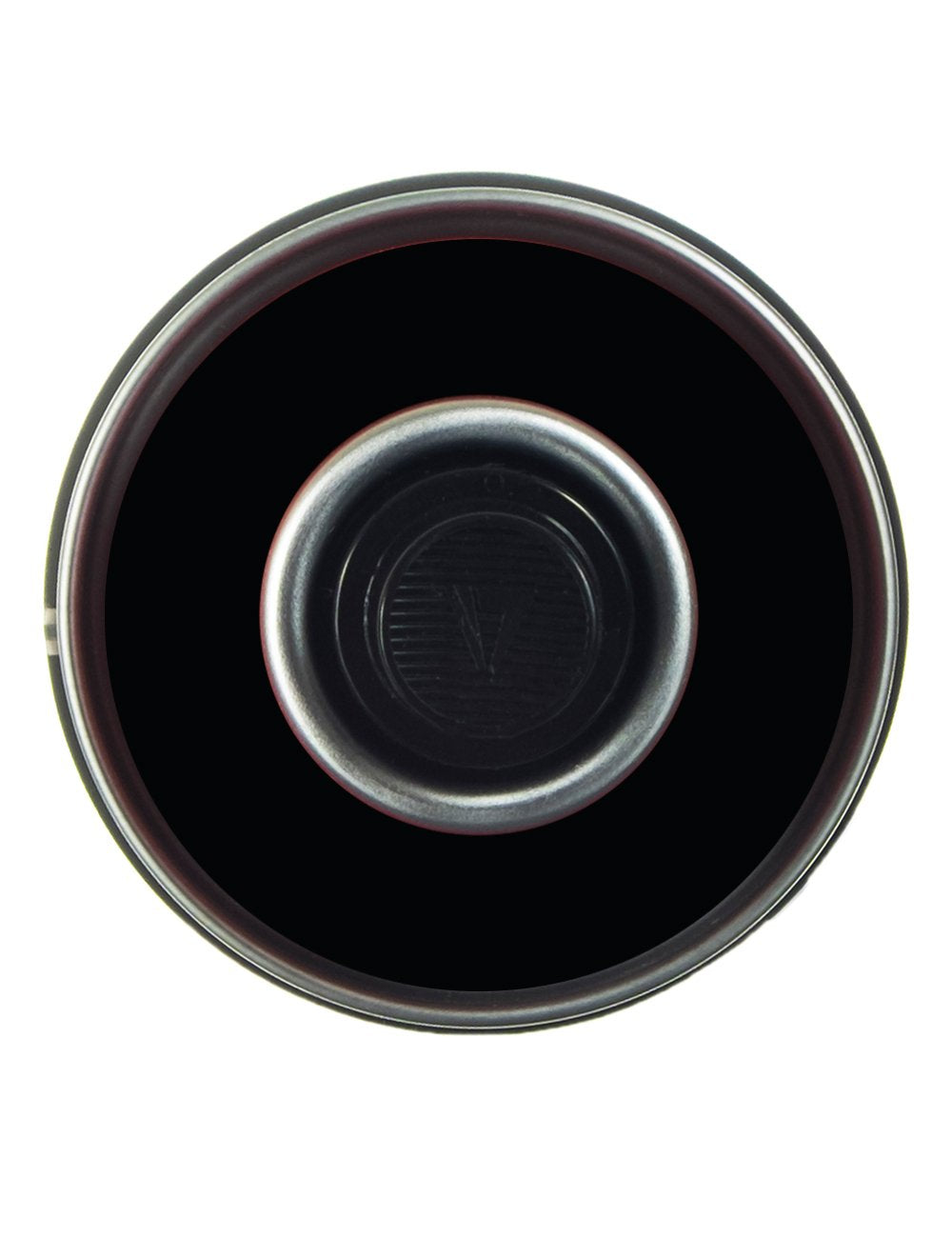 Black spray paint can top opening with silver rim