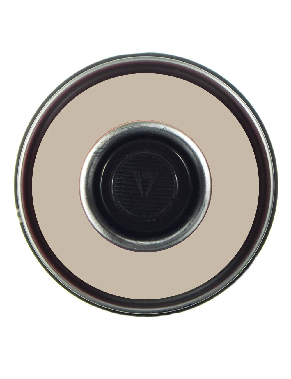 Spray paint can top view with black nozzle and circular rim
