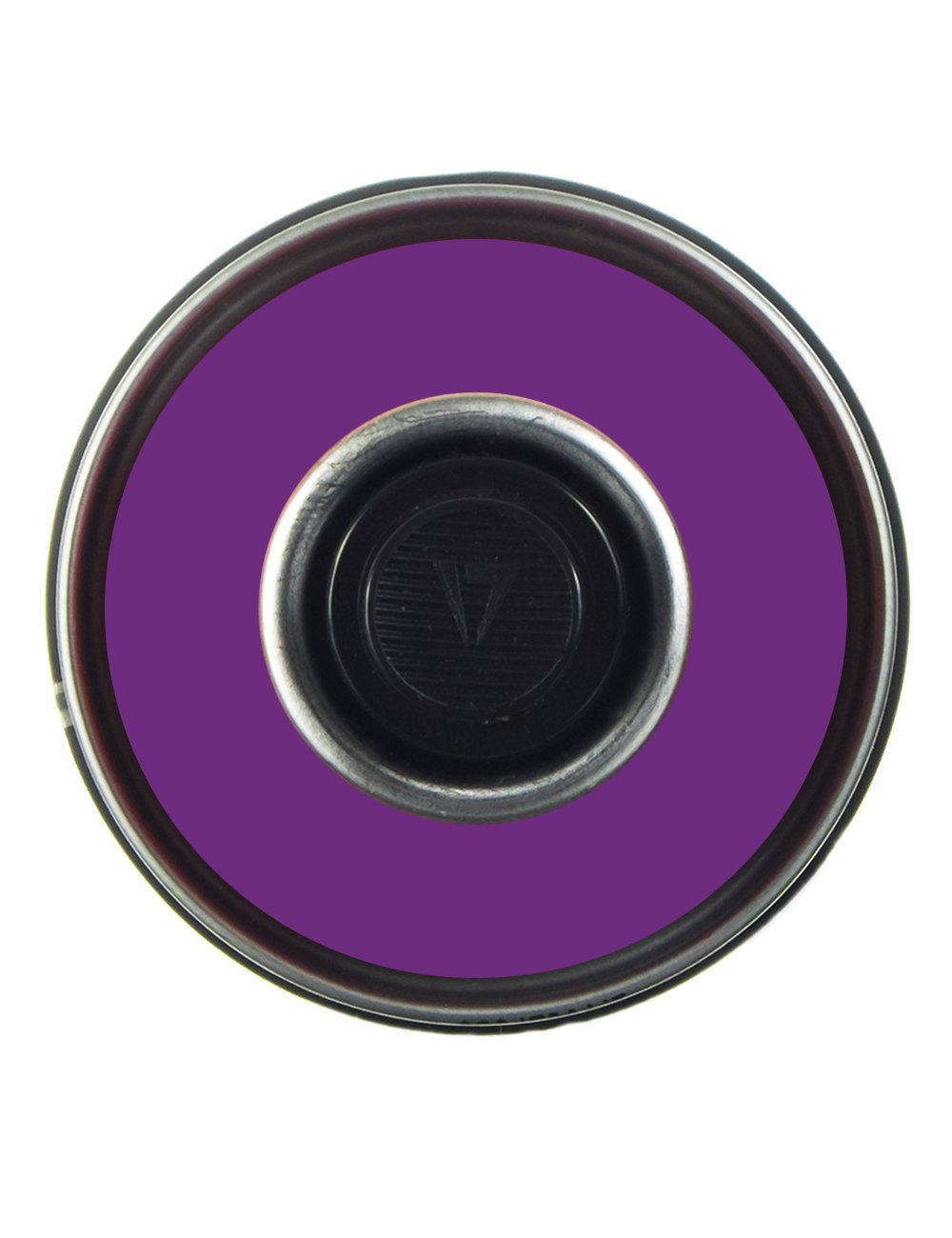 Spray paint can lid, metallic rim with black nozzle/valve