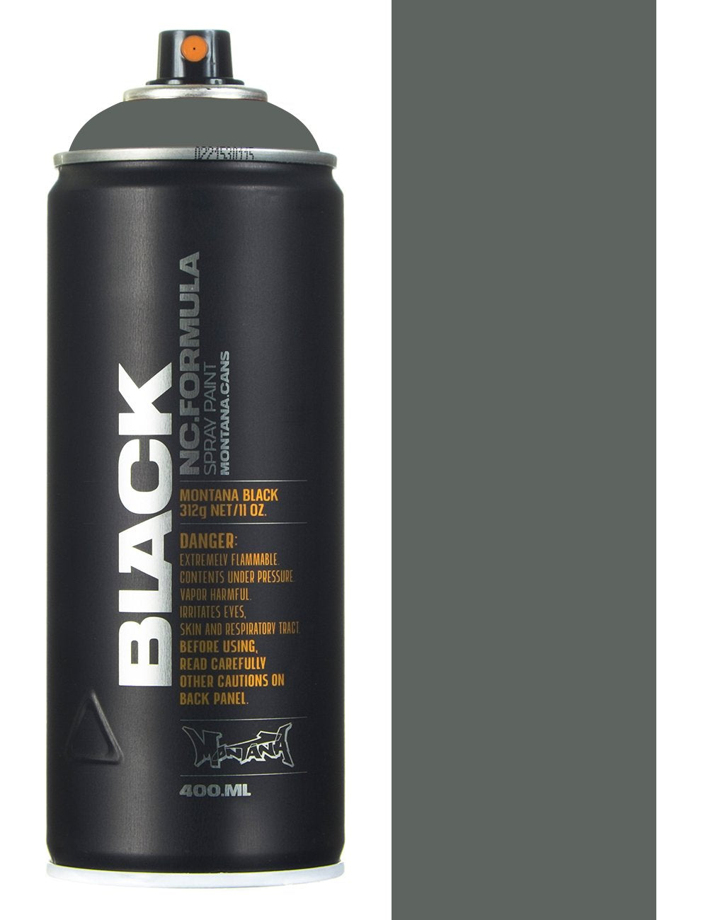Black spray paint can with orange valve, 400 ml, Rhino BLK7070
