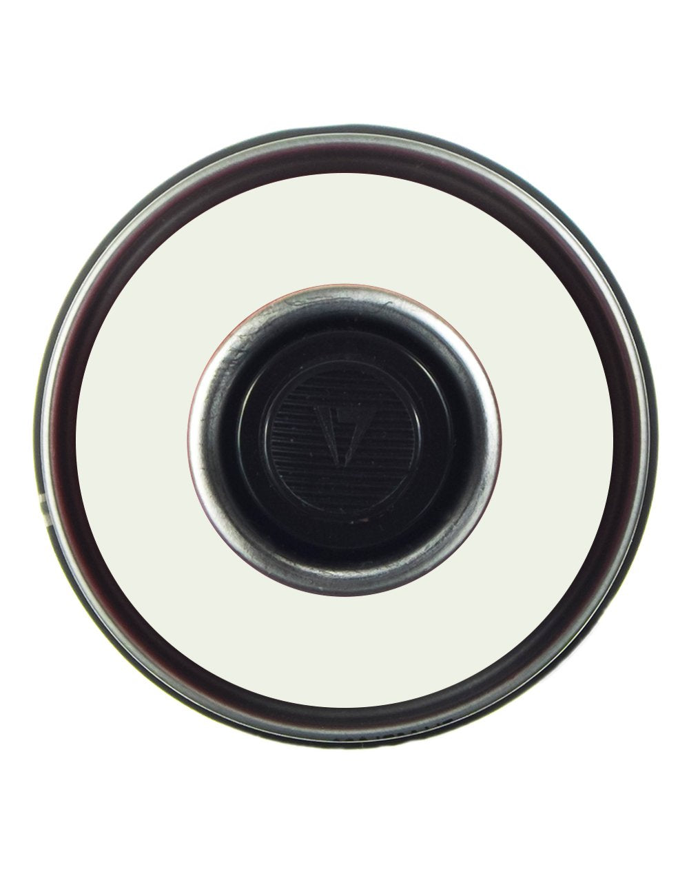 Top view of black spray paint can nozzle and cap opening