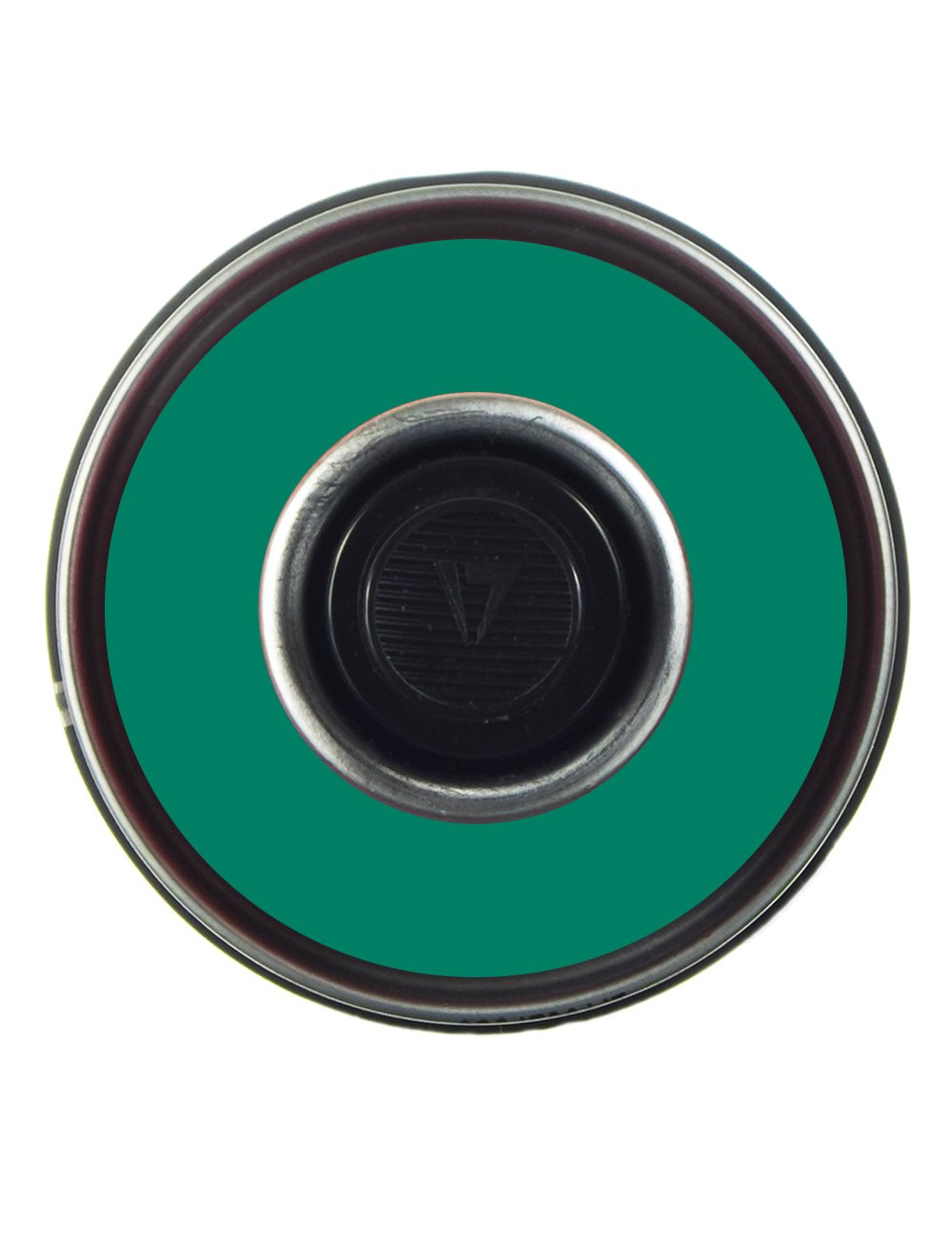 Spray paint can nozzle end with central opening and protective rim