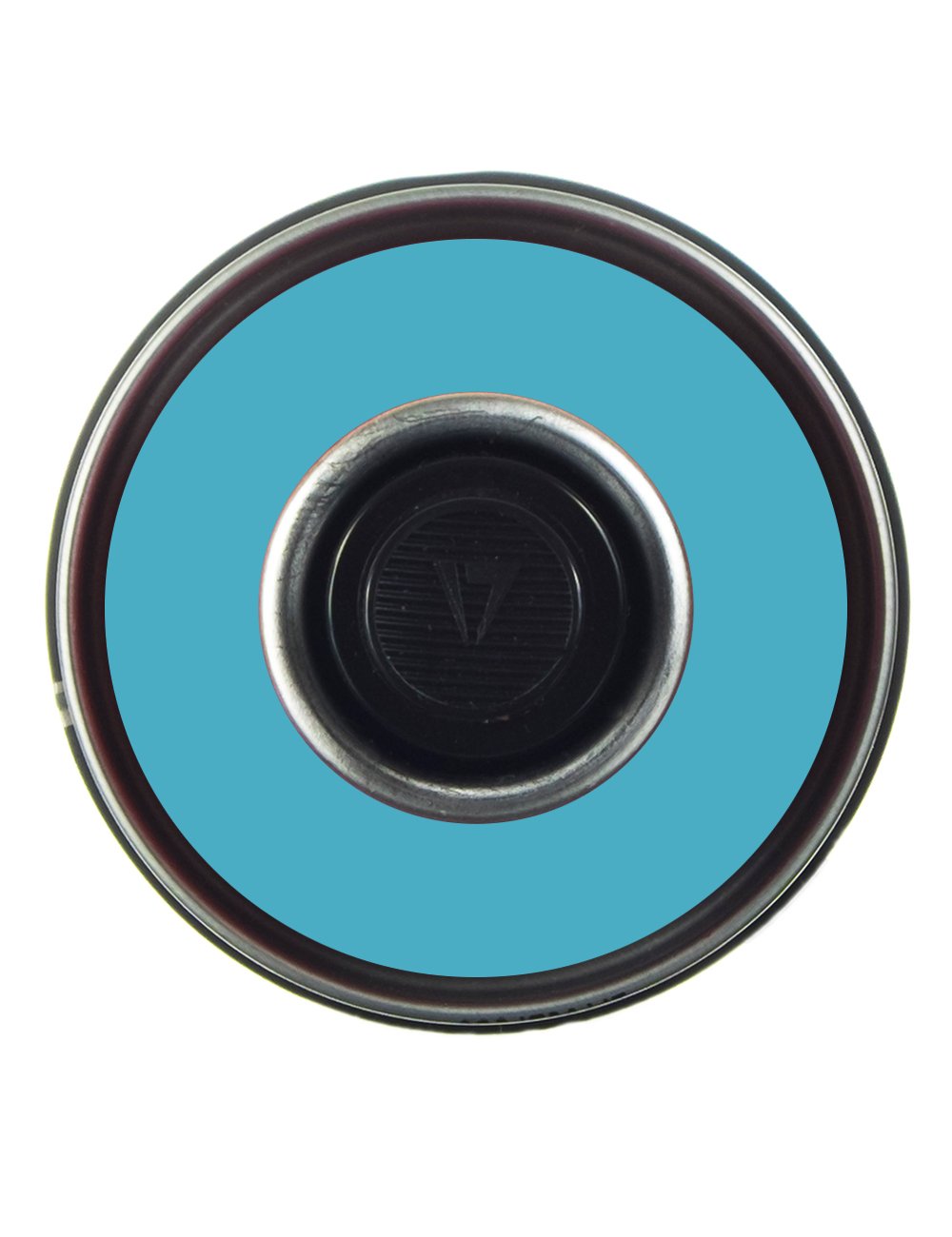 Top view of 400 ml black spray paint can showing circular valve opening