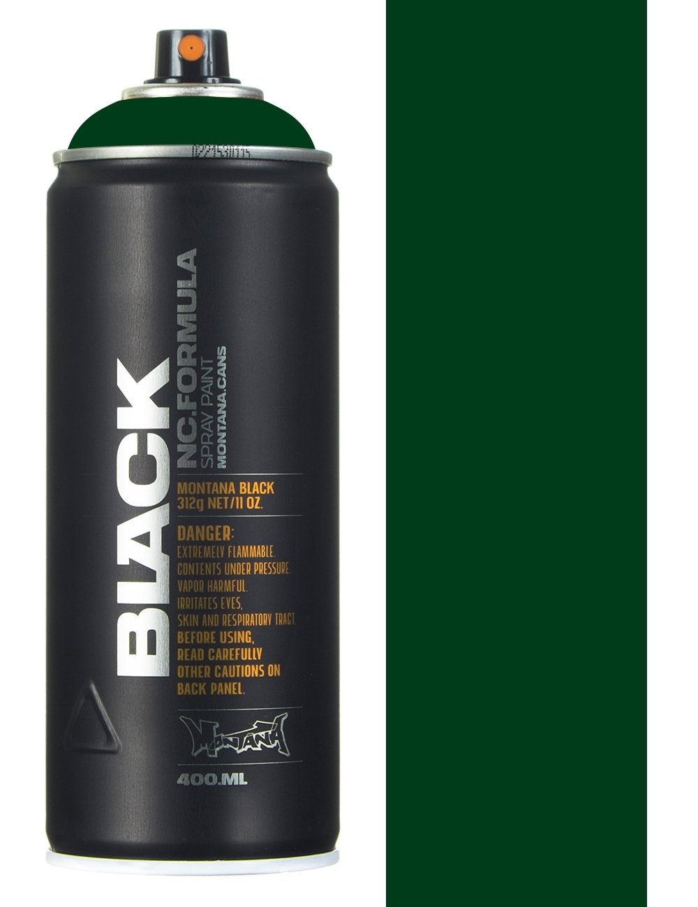 Spray paint can with green nozzle, black body, and 400 ml label