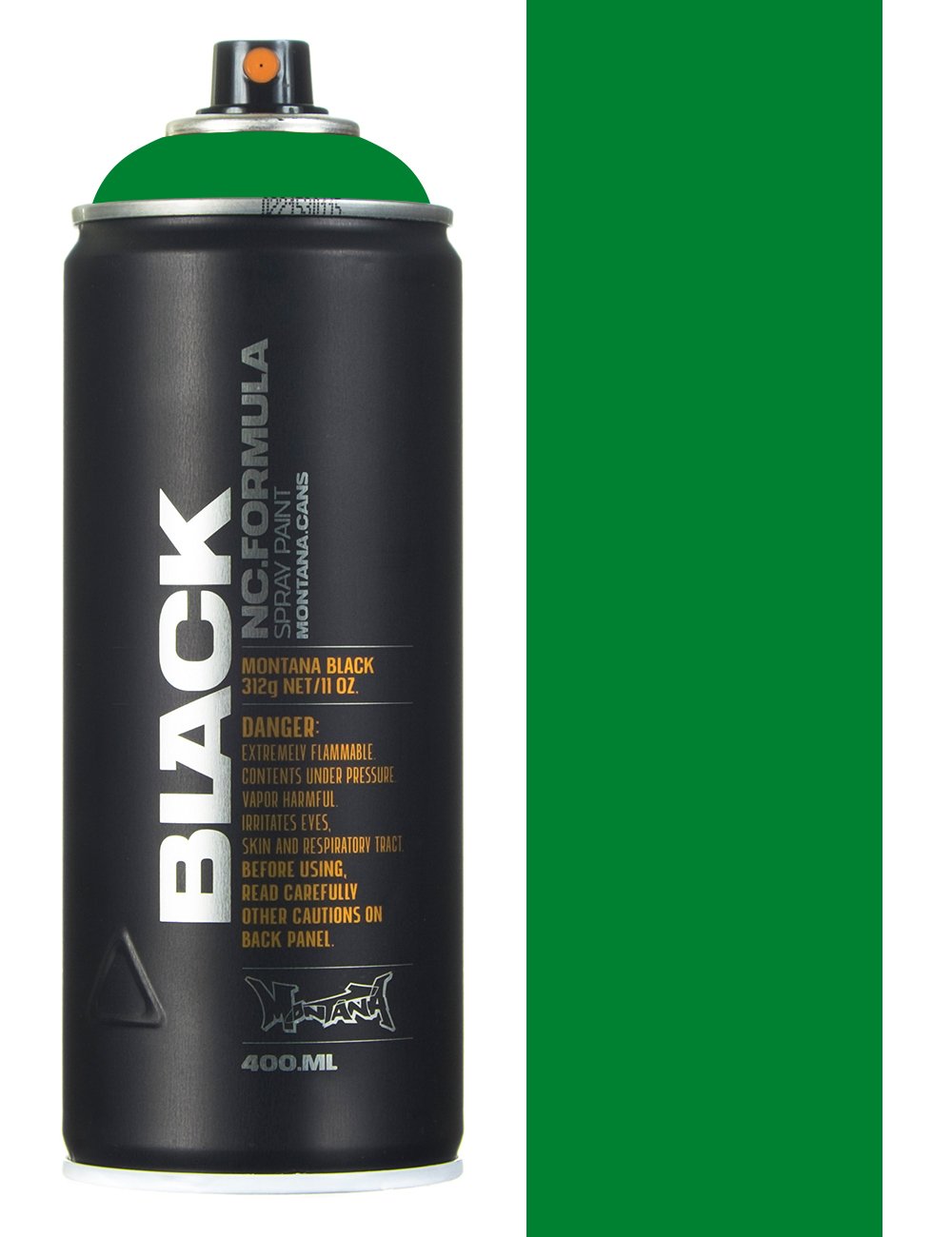 Spray paint can, black with green cap, 400 ml, Boston BLK6055 label on front