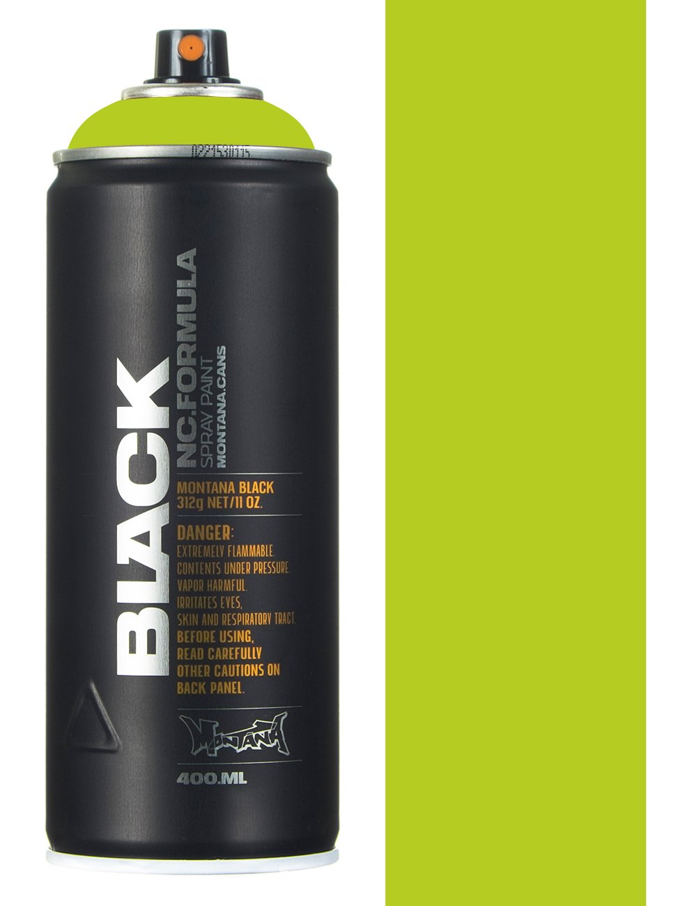 Spray paint can with lime green cap and black body, Wild Lime label