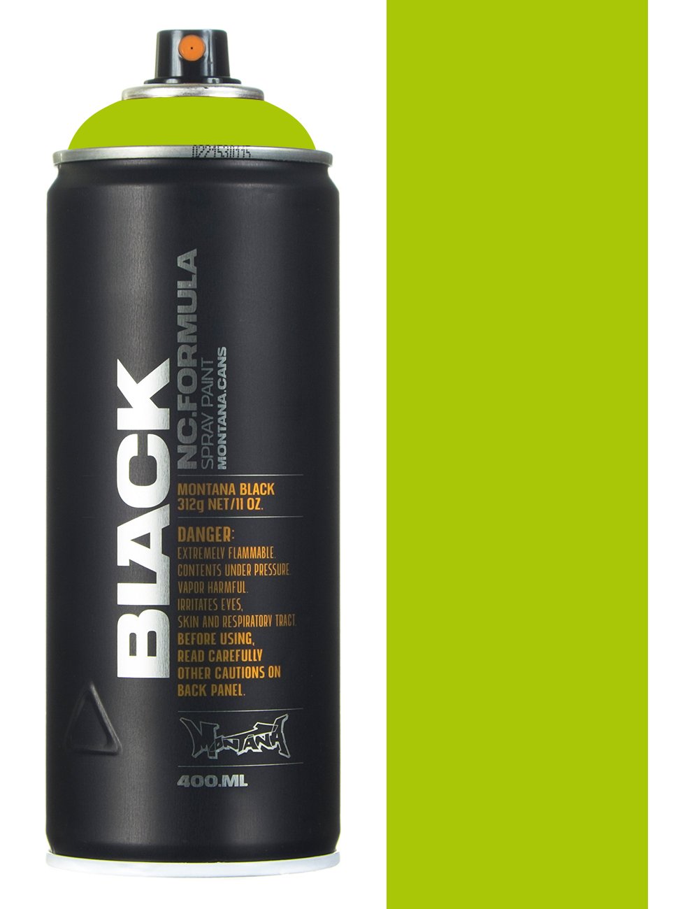 Spray paint can with black body and green cap, 400 ml