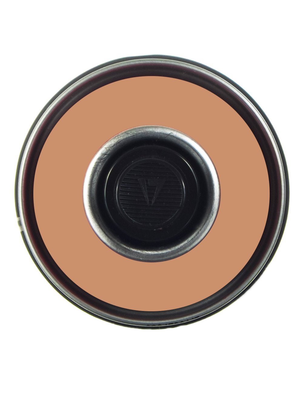 Spray paint aerosol can top view with nozzle opening and circular rim