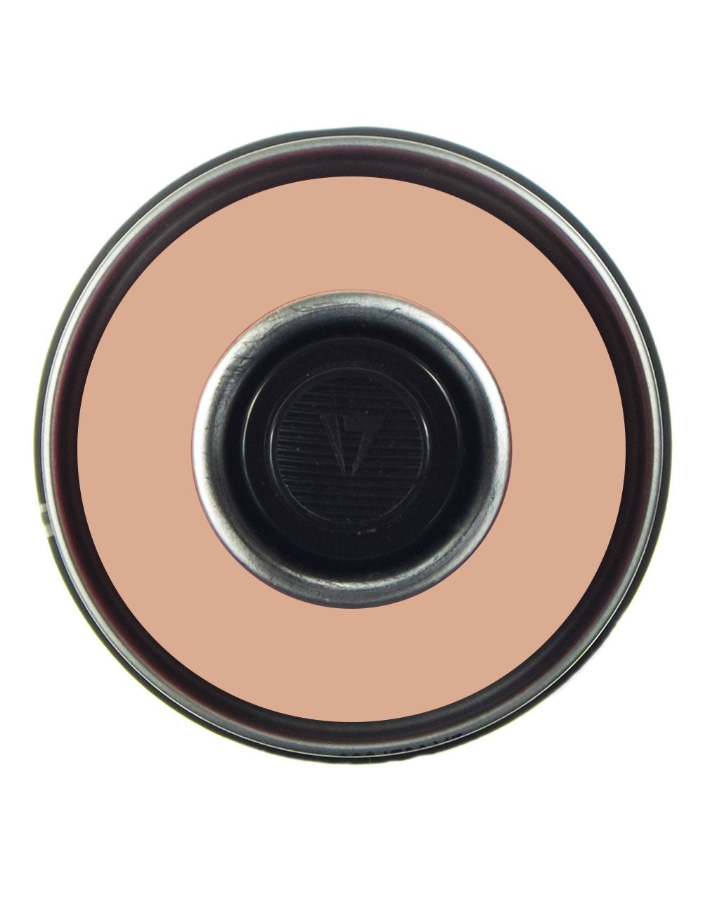 Spray paint can nozzle opening, dark cap with metallic rim